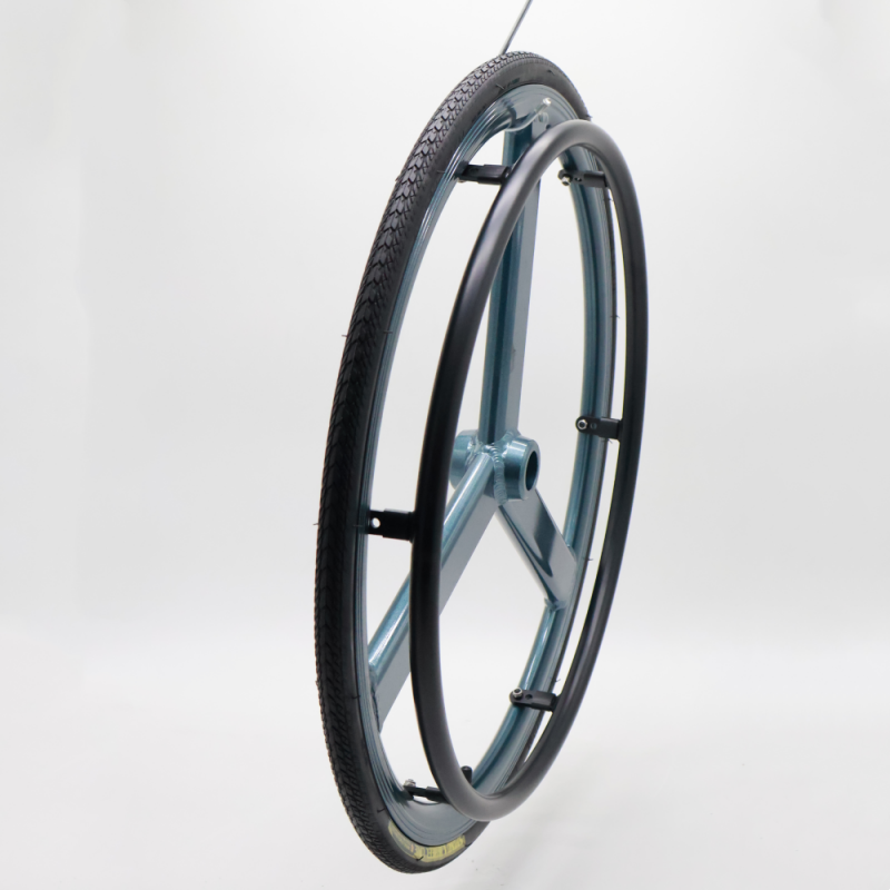 MN20-R5 Manual Wheelchair Rear Wheel 3 Spokes Aluminum 24 Inch Black 1 Year Warranty